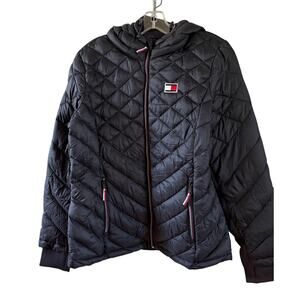 Tommy Hilfiger Women's Hooded Puffer Jacket dark navy Blue Size L Winter Casual